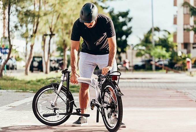 SOLOROCK 20" 8 Speed Aluminum Folding Bike - Wonder V Brakes, with Fenders & Alloy Rear Rack, Stainless Steel Spokes & Stainless Steel Fender Stays-StrideForce Fitness