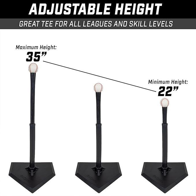 GoSports Baseball & Softball Batting Tees - Choose Jr. or Standard - Adjustable Rubber Hitting Tee-StrideForce Fitness