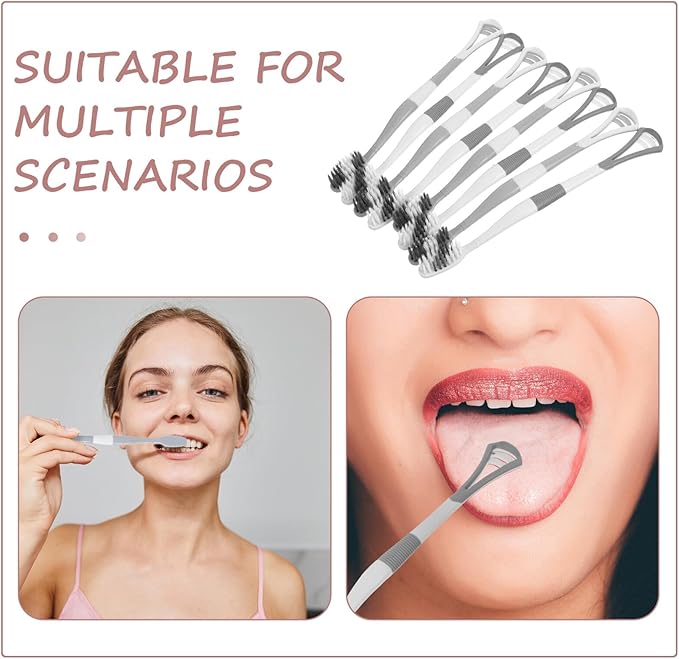 balacoo 8pcs Dual-Head Adult Toothbrush and Tongue Scraper Oral Care Kit Soft Silicone Bristles for Teeth and Tongue Cleaning at Home and Travel
