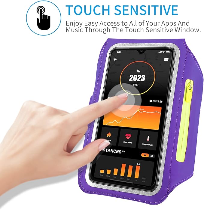 Running Armband with Earphone Bag Cell Phone Armband for iPhone 16 15 Pro 14 Plus 13 11 XR XS, Galaxy S24/S10 Water Resistant Sports Phone Holder Case & Zipper Slot Car Key Holder for 6.7 inch Phone-StrideForce Fitness