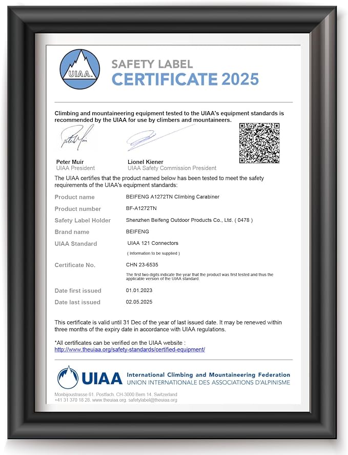 BEIFENG 25KN Auto Locking Carabiner - UIAA Certified Heavy Duty Climbing Carabiners for Rock Climbing, Camping, Rappelling, Hunting, Rescue Equipment - Professional Carabiner Clips (Black)-StrideForce Fitness