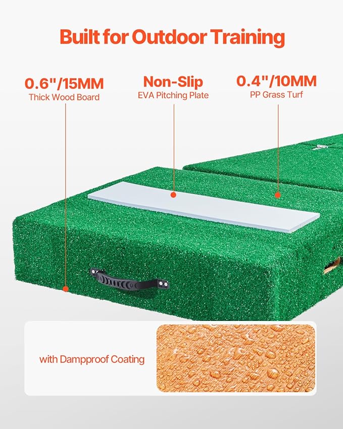 VEVOR Pitching Mound, Baseball Game Mound, Indoor/Outdoor Pitching Practice and Training Equipment, Softball Pitching Aids with Antifade Turf and Pitching Rubber-StrideForce Fitness