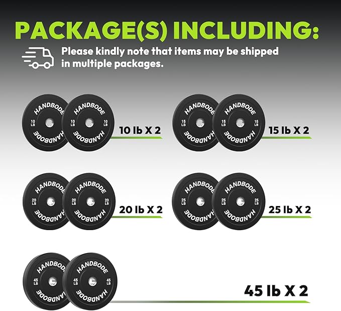 Colored Bumper Weight Plates Olympic Weight Plate Set 2-Inch, 10/15/20/25/35/45/55 lb Barbell Weight Plates Set for Home Gym, Rubber Strength Training Weights Plates for Weight Lifting-StrideForce Fitness