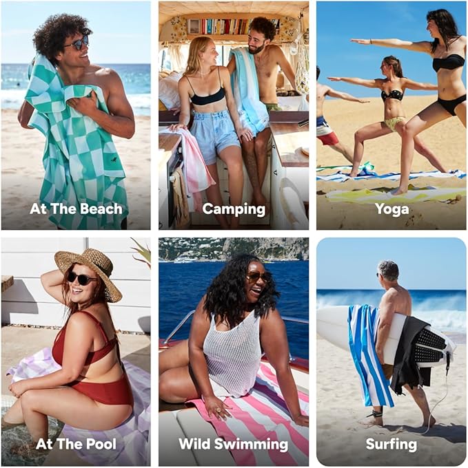 Dock & Bay Beach Towel - Quick Dry, Sand Free - Compact, Lightweight - 100% Recycled - Includes Bag - Check Mate - Extra Large (200x90cm, 78x35)-StrideForce Fitness