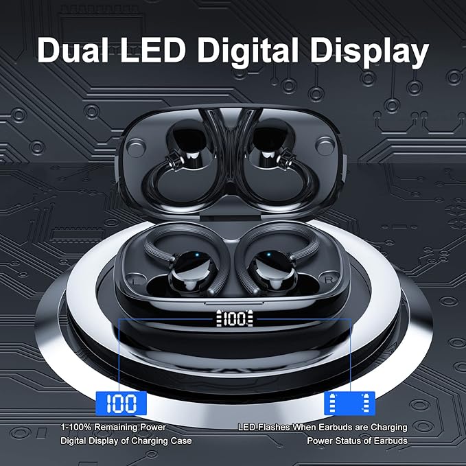 Wireless Earbuds, HiFi Stereo Sport Bluetooth 5.3 in-Ear Headphones with Earhooks, 48H Deep Bass, LED Display, Noise Cancelling, IP7 Waterproof Earphones Built-in Microphone for Running-StrideForce Fitness