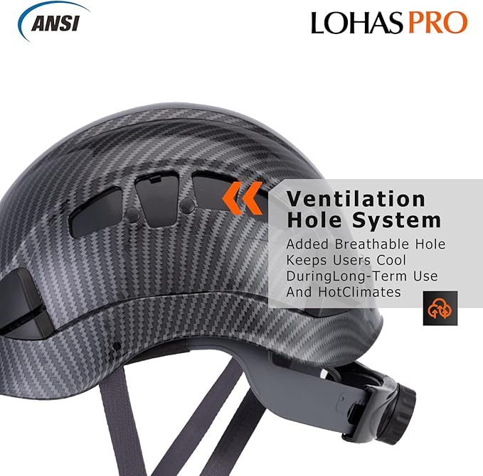 LOHASPRO Hard Hats Construction Safety Helmet ANSI Z89.1 Approved OSHA Hardhat, Vented Carbon Fiber Black Hard Hat with Chin Strap Tree Rescue Arborist Helmet(Black Graphite Pattern)-StrideForce Fitness