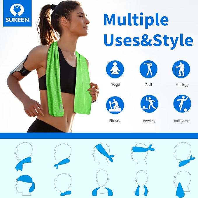 Sukeen 12 Pack Cooling Towel (40"x12"), Ice Towel Sets,Soft Breathable Chilly Towel,Microfiber Towel for Yoga,Sport,Running,Gym,Workout,Camping,Fitness,Workout-StrideForce Fitness