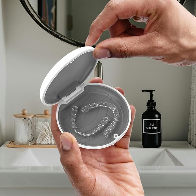 Retainer Case, Slim Aligner Cases for Invisalign, Mouthguard Case with Removal Tools& Aligners Chewies& Brush, Removable Inner Tray Silicone for Easy Cleanin (White)