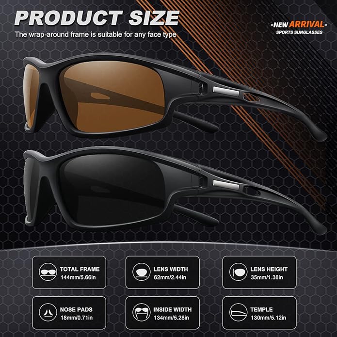 Polarized Sports Sunglasses for Men 100% UV Protection Wrap Around Unbreakable Sun Glasses for Fishing Driving-StrideForce Fitness