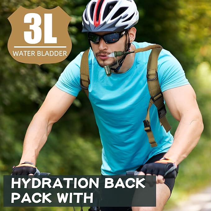 4 Pack Tactical Hydration Backpack with 3L Water Bladder Military Daypack Water Backpack Lightweight Hydration Back Pack for Running Cycling Climbing Hiking for Men Women-StrideForce Fitness
