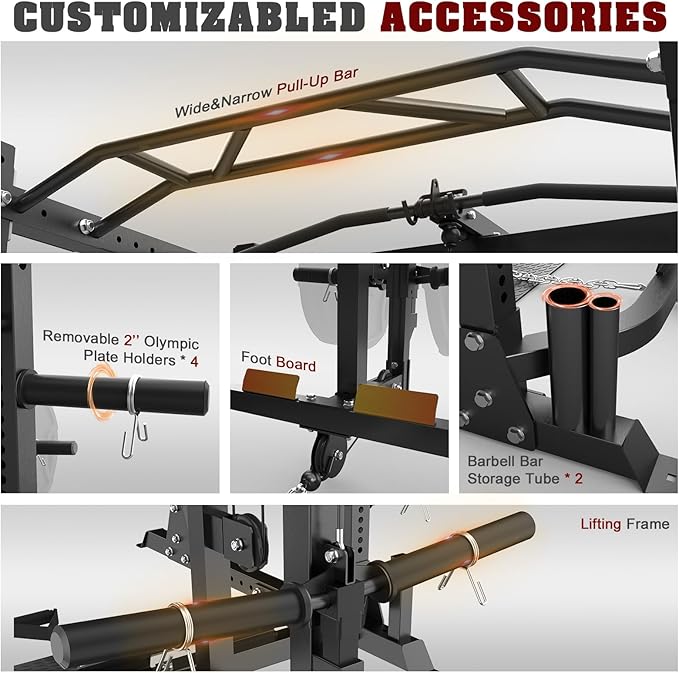 BEKING Power Cage, 2000LBS Power Squat Rack with LAT Pulldown, 2.36" ×2.36" Multi-Functional Squat Cage with Pulley System and More Training Attachments for Home Gym-StrideForce Fitness