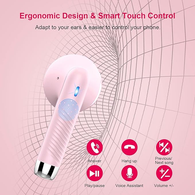 Wireless Earbuds, Bluetooth 5.4 Earbuds Stereo Bass, Bluetooth Headphones in Ear Noise Cancelling Mic, Wireless Earphones IP7 Waterproof Sports, 32H Playtime Mini USB C Charging Ear Buds Light Pink-StrideForce Fitness
