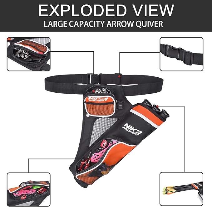 Archery Arrow Quiver Holder, 3-Tubes Hip Quiver Arrow Bag with Adjustable Belt for Youth & Adults Arrows Hunting Target Practicing-StrideForce Fitness