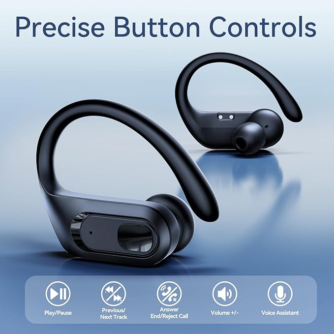 occiam Active Noise Cancelling Ear Buds Wireless Earbuds Bluetooth Headphones 96Hrs Playback LED Display Over-Ear Waterproof Earphones with Earhooks Mics Clear Call for Sport/Running/Workout Black-StrideForce Fitness