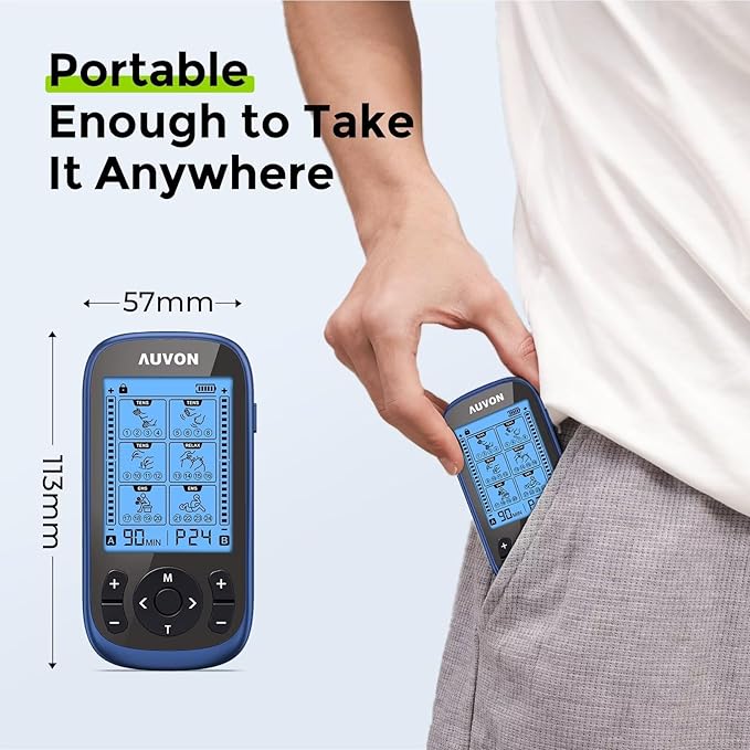 AUVON 3-in-1 TENS Unit Muscle Stimulator, EMS Massage Machine with 40 Intensities for Gradual Shoulder, Sciatica, Back Pain Relief, 24 Modes Rechargeable Electronic Pulse Massager with 12 TENS Pads-StrideForce Fitness