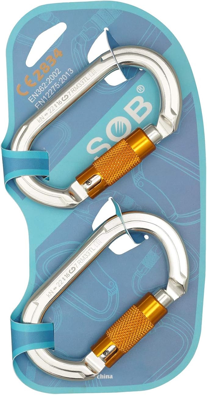 SOB Auto Locking Climbing Carabiner Clips,Heavy Duty Asymmetrical Carabiner Connector Used for Rappelling Gear Rescue Outdoor Projects Dog Leash-StrideForce Fitness