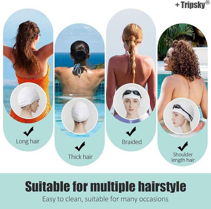 Tripsky Silicone Swim Cap,Comfortable Bathing Cap Ideal for Curly Short Medium Long Hair, Swimming Cap for Women and Men, Shower Caps Keep Hairstyle Unchanged…-StrideForce Fitness