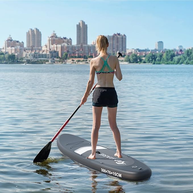 Inflatable Stand Up Paddle Board with SUP Accessories & Backpack. Paddle Boards for Adults. Non-Slip Deck, Wide Stance, Bottom Fin, Double Action Pump.-StrideForce Fitness