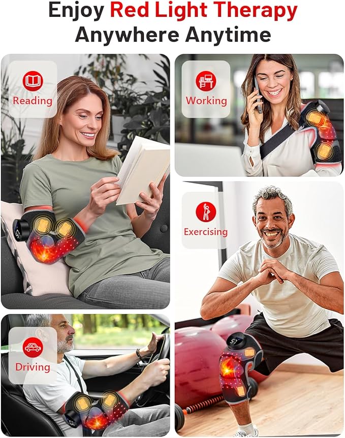 Upgraded PRO Red Light Therapy Knee Brace & 4 Vibration Massage - Wireless Rechargeable Controller, 660nm&850nm Red Light Therapy Heated Device for Knee/Elbow/Shoulder Pain-StrideForce Fitness