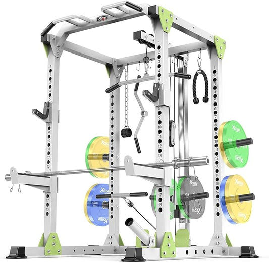 Power Cage Multi-Function Power Rack with Cable Crossover System,1800 LBS Capacity Squat Rack with Weight Bench,for Home Gym-StrideForce Fitness