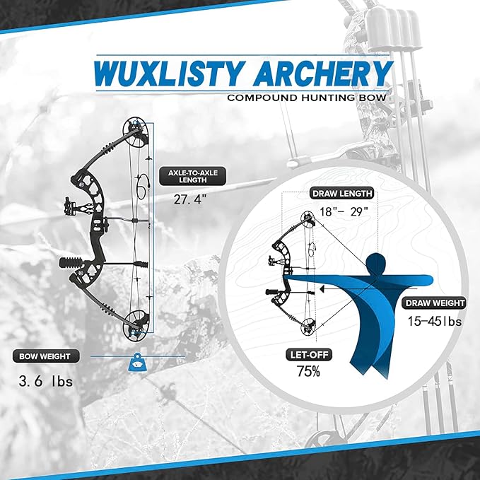 Youth Compound Bow Set 15-45 Lbs for Teens and Beginner, Package with Archery Hunting Equipment, Max Speed 260fps, Adjustable, Right Hand-StrideForce Fitness