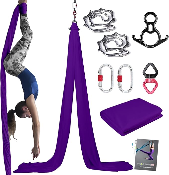 PRIOR FITNESS Aerial Silks Kit Colorful 9/15/20 Yards 40D Nylon Fabric Hammock Set With Hardware & Guide for All Levels Of Aerial Yoga Practice and Acrobatic Flying For Adults Aerial silk-StrideForce Fitness
