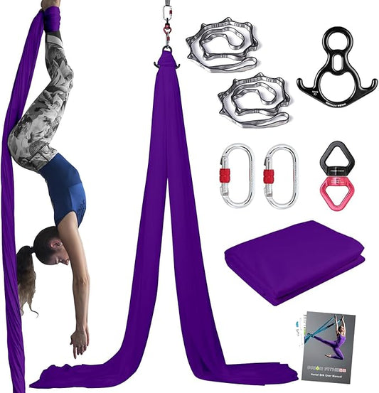 PRIOR FITNESS Aerial Silks Kit Colorful 9/15/20 Yards 40D Nylon Fabric Hammock Set With Hardware & Guide for All Levels Of Aerial Yoga Practice and Acrobatic Flying For Adults Aerial silk-StrideForce Fitness
