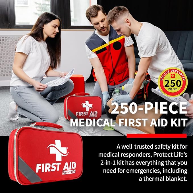 Protect Life Survival First Aid Kit for Home/Business, Camping Survival Kits | Mini Travel First Aid Kit | Camping Equipment | Small Kits for Car | Outdoor Emergency Survivals Pack - 250pcs-StrideForce Fitness