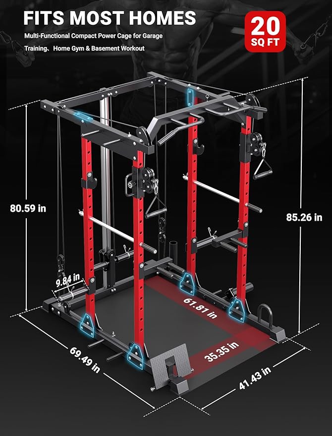 YOLEO Smooth Dual Pulley System Power Cage, 1600LBS Adjustable Cable Crossover Power Rack, Multi-Functional Squat Rack for Home Gym with More Training Attachment-StrideForce Fitness