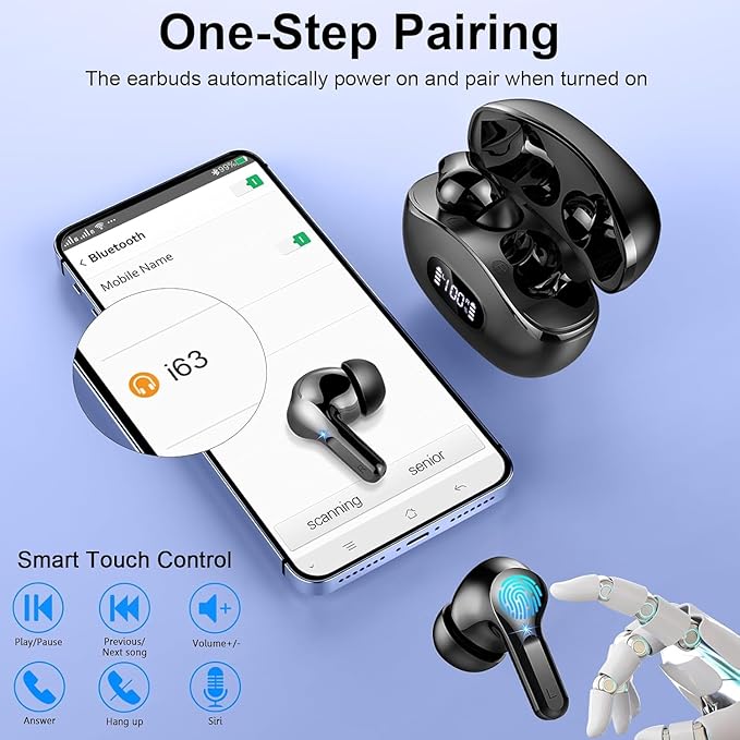 Wireless Earbuds, 2025 Bluetooth Headphones 5.3 HiFi Stereo Ear buds with ENC Noise Cancelling Mics, 40H Bluetooth Earbuds with Dual LED Display Charging Case, IP7 Waterproof Earphones for Android iOS-StrideForce Fitness