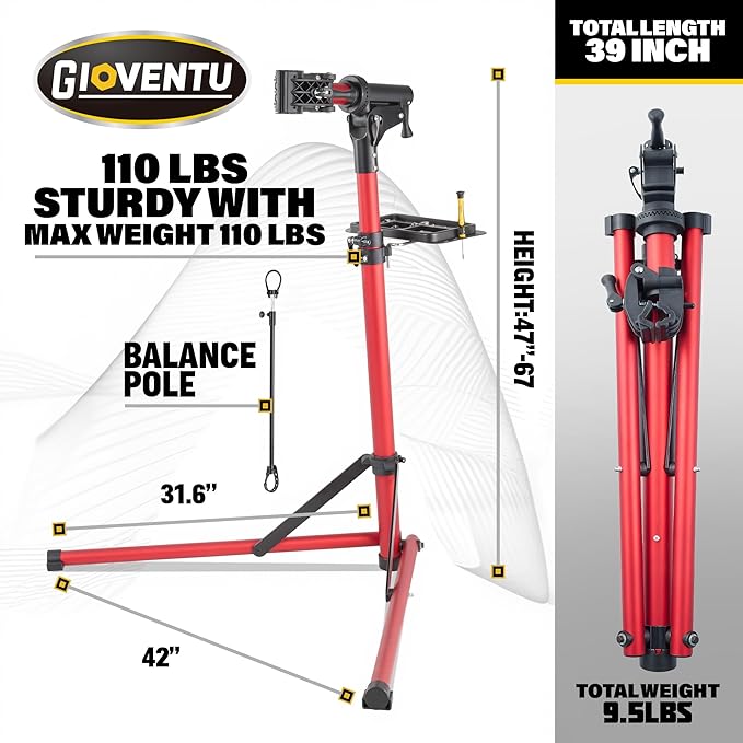 Gioventù 110 LBS E Bike Repair Stand, Heavy Duty Bicycle Maintenance Stand with High-Strength Steel, Bike Mechanic Workstand for E-bikes, Mountain Bikes and Road Bikes - Red-StrideForce Fitness