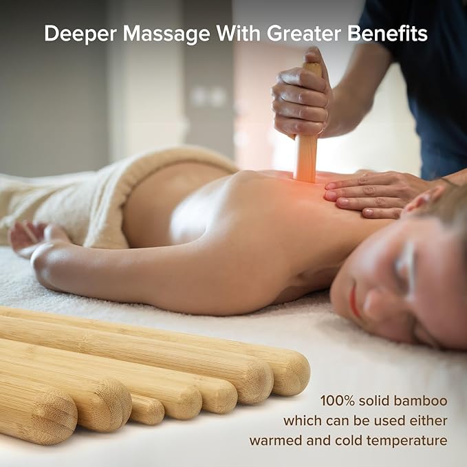 4PCS Solid Bamboo Massage Sticks & Guasha Set with Roller/Stick - 100% Bamboo Therapy Tools for Neck/Arm/Back/Legs/Full Body, Deep Tissue Massage, Muscle Relaxation, Body Shaping, Fatigue Relief-StrideForce Fitness