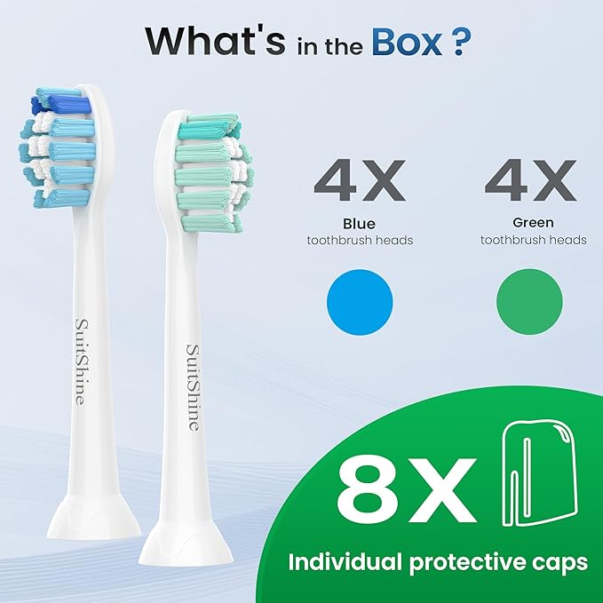 Replacement Toothbrush Heads Compatible with Philips Sonicare and More Click-on Handles 8 Pack White