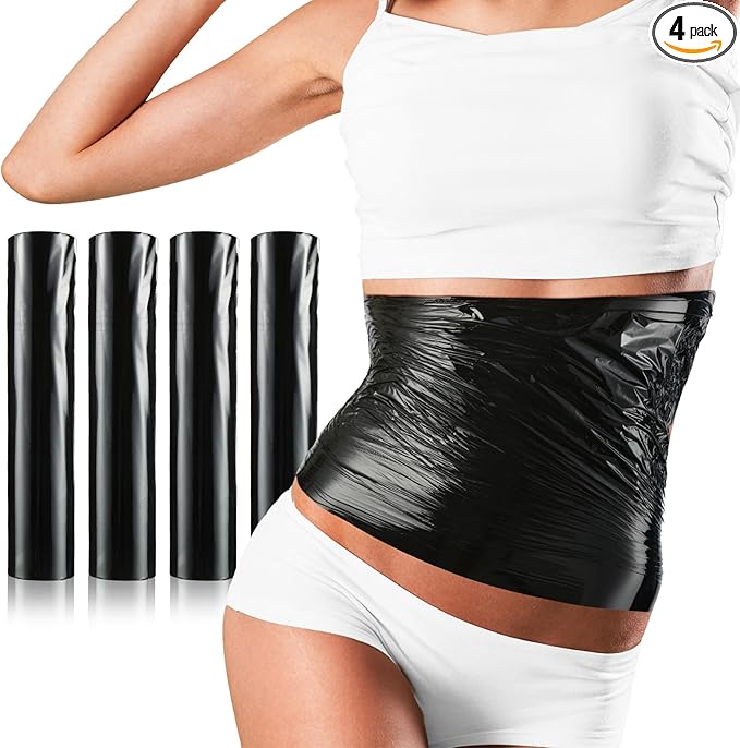 60 Meters Black Osmotic Plastic Body Wrap, Workout and Sweat Enhancer Stomach Wrap Body Wrap Film Applicator Power Wrap(4 Rolls)-StrideForce Fitness