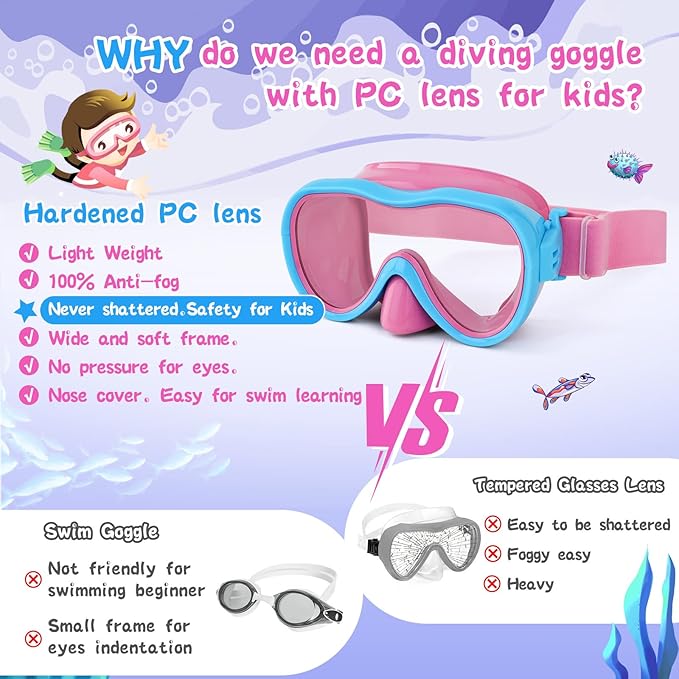 Kids Swim Goggles with Nose Cover, Anti-Leak Swim Mask with Elastic Fabric Strap, UV Protection Swimming Goggles for Kids-StrideForce Fitness