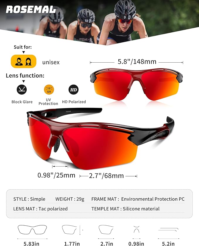 Polarized Sports Sunglasses for Men Women,UV400 Protection Sunglass for Running Cycling Fishing Hiking TR90-StrideForce Fitness