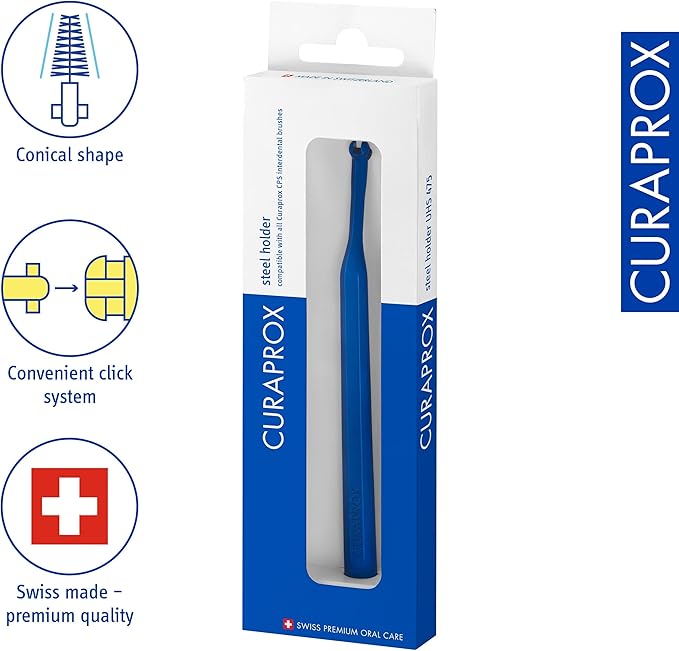 Curaprox Interdental Brush Holder UHS 475 – Blue Steel Handle with Universal Click-System | 1 Piece | Swiss Made