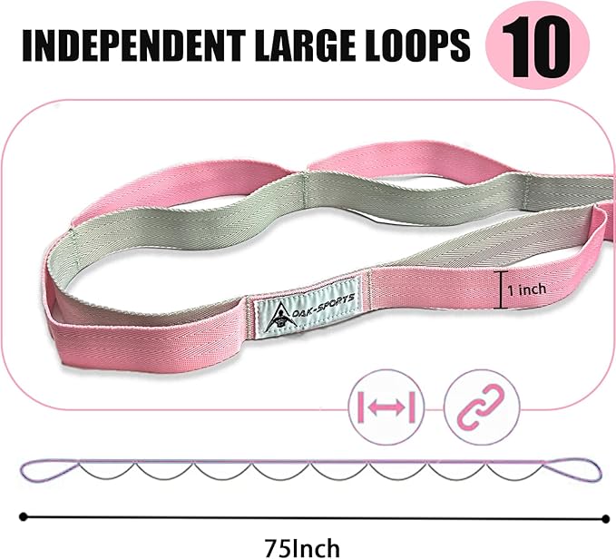 Stretching Strap Yoga Strap with Loops, Stretch Straps for Physical Therapy, Non-Elastic Exercise Strap for Pilates, Dance and Gymnastics with Workout Guide-StrideForce Fitness