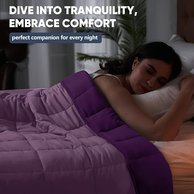 yescool Weighted Blanket for Adults (17 lbs, 48" x 72", Purple) Cooling Heavy Blanket for Sleeping Perfect for 110-130 lbs, Twin Size Breathable Blanket with Premium Glass Bead, Machine Washable-StrideForce Fitness