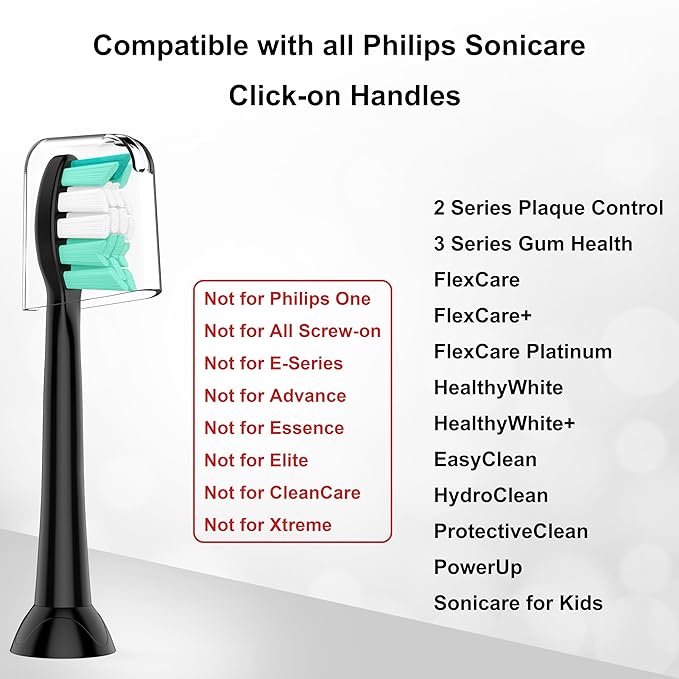 Replacement Toothbrush Heads Compatible with Philips Sonicare and More Click-on Handles 10 Pack Black