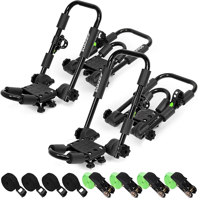 Folding Kayak Roof Rack Premium J-Bar for Canoe Carrier SUP Paddle Surfboard Mount on Car SUV and Truck Crossbar (2 Pairs)-StrideForce Fitness