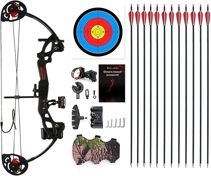 Compound Bow Archery for Youth and Beginner, Right Handed,19”-28” Draw Length,15-29 Lbs Draw Weight, 260 fps-StrideForce Fitness