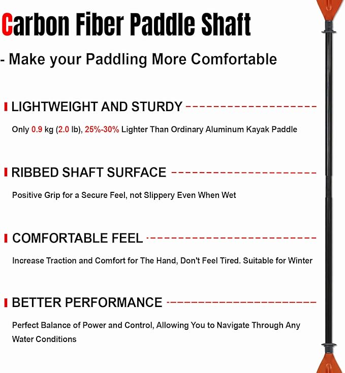 Kayak Paddle Premium Carbon Fiber Paddle with Reinforced PP + Fiberglass Blade, Floating Adjustable Kayaking Oars, 3 Piece, 220-240 cm/86-94 Inches, 240-260 cm/94-102 Inches-StrideForce Fitness