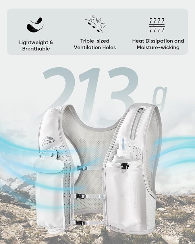 Running Vest for Women Men, USA Original Patent, Adjustable Chest Straps Running Hydration Vest with 500ml Soft Flask, Lightweight Reflective Hydration Backpack for Marathon-StrideForce Fitness