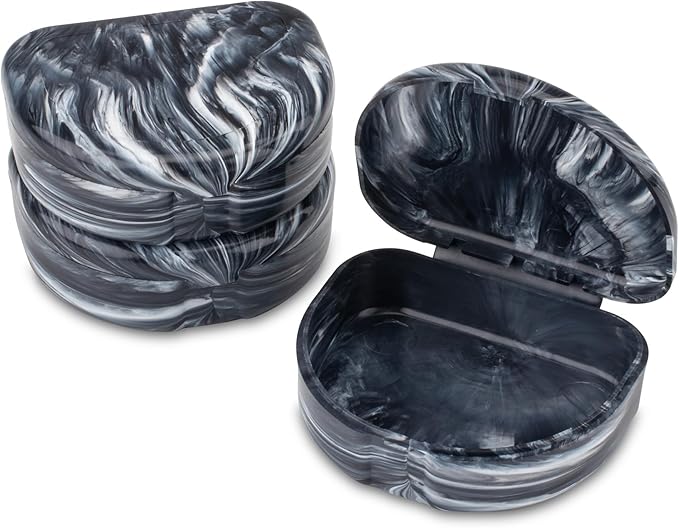 Practicon Marble Retainer Cases, Orthodontic Aligner Case, Mouth Guard Holder (3 Pack) (Black)