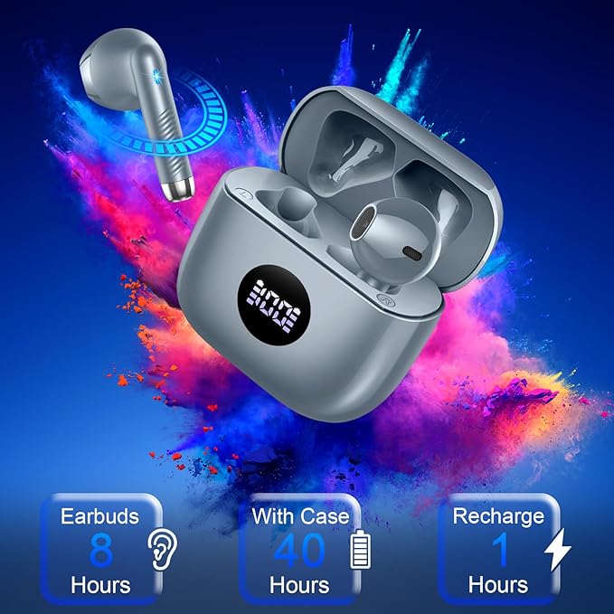 Wireless Earbuds, Bluetooth 5.3 Ear Buds LED Power Display Headphones Bass Stereo, Bluetooth Earbuds in-Ear Noise Cancelling Mic, 40H Playback Mini Case IP7 Waterproof Sports Earphones for Android iOS-StrideForce Fitness