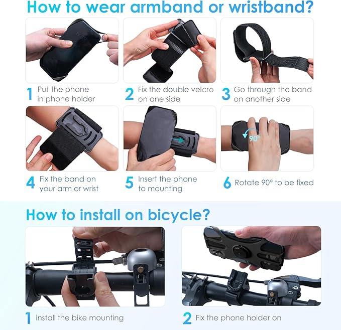 Cikyner Running Armband : 3 in 1 Sports Phone Holder - 360 Rotatable & Detachable for 4.5-7'' iPhone - Gym Running Hiking-StrideForce Fitness