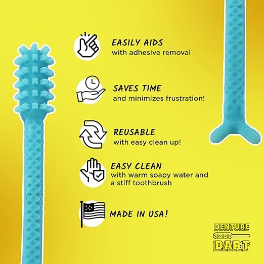 V4 Hard Plastic Denture Brush - Denture Gel Adhesive Remover - Remove Denture Gel Adhesive from Mouth & Gums, Oral Hygiene Products, Scraper w/Textured Grip and Rigid Bristles