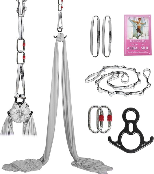 Aerial Silks Kit & Aerial Yoga Hammock - 11Yd Premium Fabric Hardware - Easy Setup for Flying Yoga, Aerial Swing & Fitness - Supports Up to 14ft Rigging-StrideForce Fitness