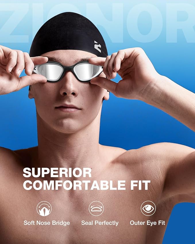 ZIONOR G1 Lite Swim Goggles with Swim Cap Comfortable Anti-fog Swimming Goggles Cap Set for Adult Men Women-StrideForce Fitness